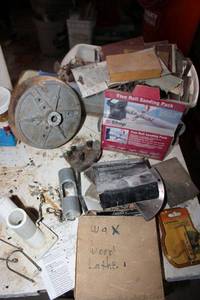 lot 351 image: Wood lathe tools, sanding grit rolls and papers