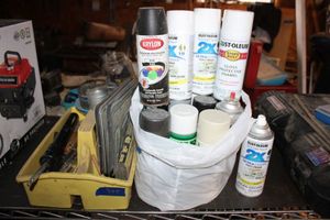 lot 345 image: Tool caddy and spray paint cans
