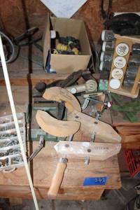lot 302 image: Tools Misc. hardware, Hat stretcher, Rockler, clamps and planer