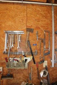 lot 308 image: Tools wrenches, hand saws, wire brushes and more