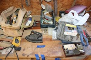 lot 309 image: Tools tool holders, vintage sad iron, hardware, and more