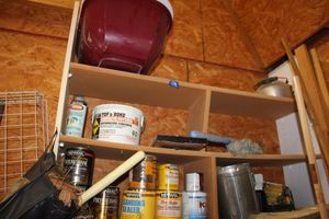 lot 329 image: Camping tea pot, concrete patcher, wood pre-stain and sealers, and more