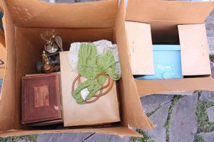 lot 384 image: Trophies, Small tableware set, vintage meat grinder and more