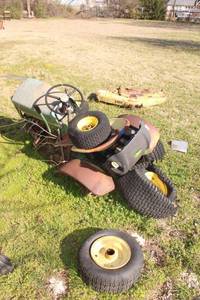 lot 271 image: Vintage riding lawn mower (need tools to remove and dig out), more parts found, see photos