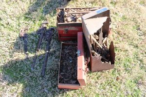 lot 405 image: Vintage metal tools and toolboxes