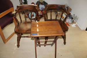 lot 410 image: Pair of wood dining chairs with matching TV tray