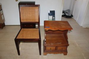 lot 413 image: Cane back chair with side table