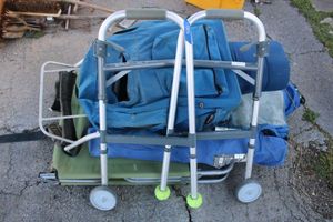 lot 420 image: Walker, Hiking backpack, sleeping bags and yard chairs