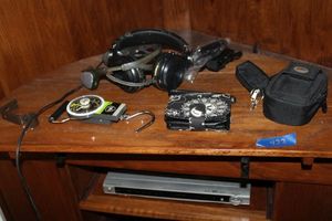 lot 422 image: Home theater system with speakers (need to bring tools to remove), headphones and more. See all photos.