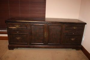 lot 425 image: Vintage solid wood credenza cabinet PICKUP AT GRAND PRAIRIE LOCATION