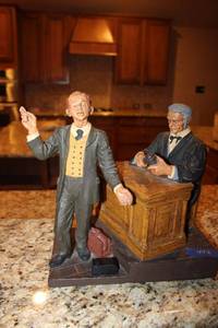 lot 442 image: Courtroom Judge and attorney statue. Marked RW Nickerson 1973 PICKUP AT GRAND PRAIRIE LOCATION