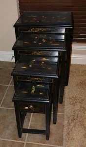 lot 451 image: Nesting table set with Asian style PICKUP AT GRAND PRAIRIE LOCATION