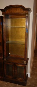lot 443 image: Lighted curio cabinet with glass shelves PICKUP AT GRAND PRAIRIE LOCATION