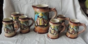 lot 54 image: Ceramic Beer Steins And Pitcher