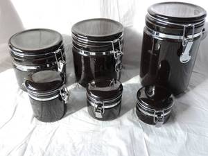 lot 48 image: set of 6 black kitchen canisters