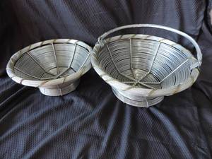 lot 78 image: brass, aluminum wire weave egg baskets