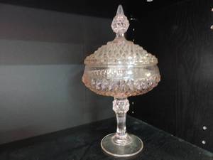 lot 109 image: Footed Pink Glass candy dish  about 11inch tall