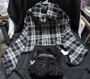 lot 165 image: black and white shawl and a Calvin Klein 3 piece hat scarf and mittens set