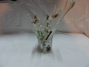 lot 223 image: vintage glass swizzle sticks  cocktail stirrers glass rod spoon