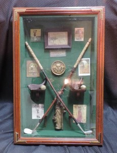lot 228 image: Golf History Shadowbox Display case wood framed wall collage
