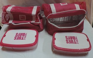 lot 291 image: 2 bags with cooler bag on bottom with plastic lunch or snack container