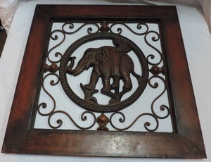 lot 292 image: metal elephant wall picture a little over  21 tall and wide