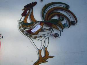 lot 34 image: outdoor metal rooster wall art