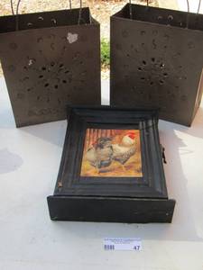lot 47 image: 2 metal handled baskets- small wooden box