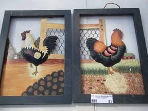lot 53 image: 2 metal wall art  ROOSTERS