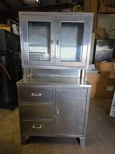 lot 4 image: BEAUTIFUL Blickman Health Mid-Century Stainless HospitalInfirmary Medical Cabinet w Key