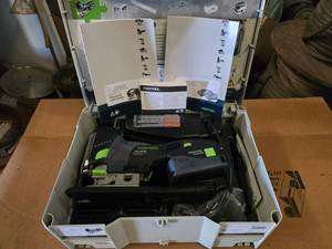 lot 9 image: NEW Festool Cordless Carvex Jigsaw Model PSC 420 EB w Battery, Manuals, Charger & Attachements