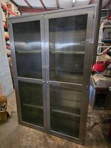 lot 35 image: BEAUTIFUL Mid-Century Stainless HospitalInfirmary Glass Front Storage Cabinet