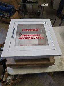 lot 47 image: Lifepak Emergency Defibrillator Glass Wall Cabinet