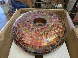 lot 48 image: Set of 2 14 Oval Iridescent Glass Mosaic Vases
