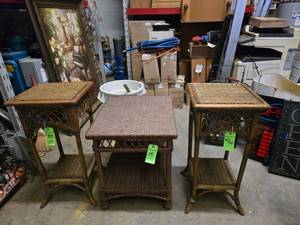 lot 80 image: Lot of Vintage Wicker & Wicker Style Small Tables