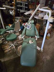 lot 109 image: LSM Electric Adjustable Height Dentist Chair w Light, Foot Controls & Matching Rolling Stool