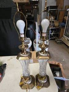 lot 111 image: Lot of 2 Leaded Glass Crystal & Brass Lamps