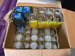 lot 143 image: Box of NEW OLD STOCK Incandescent Bulbs.  Are you tired of those LED bulbs yet