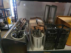 lot 222 image: Lot of Misc Restaurant Supplies.  Utensils, Display Stands & More