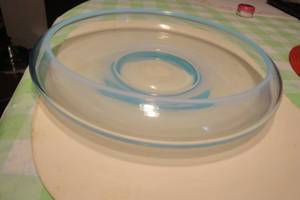 lot 3 image: Vintage Fostoria Seascape Opalescent Blue Tiffany Style Bowl, About 10 round