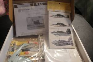 lot 42 image: 3- Collectible 172 Scale Plastic Model Plane Kits and 1- Pack Decals 4 X Money