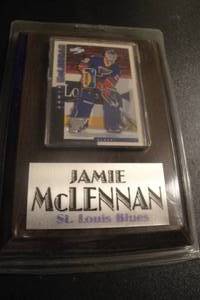 lot 43 image: Removable St. Louis Blues, Jamie McLennan Collectors Card in Plastic Sleeve Mounted on Wall Plaque, Sealed in Package