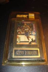 lot 63 image: Removable Glenn Robinson Collector Card in Plastic Sleeve Mounted on Wall Plaque, Sealed Package