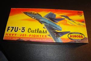 lot 66 image: F7U-3 Cutlass Navy Jet Fighter Scale Model Plastic Assembly Kit By Famous Aurora Fighters
