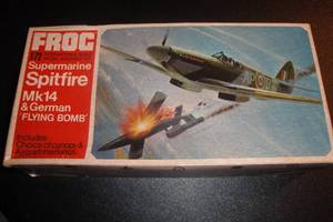 lot 76 image: FROG 172 Scale, Supermarine Spitfire Mk 14 & German Flying Bomb Plastic Model Kit.