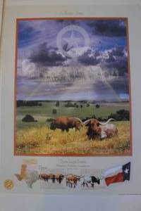 lot 87 image: Collectors Series Three Tough Breeds Print, (Pioneers, Buffalos, Longhorns) By Gary Crouch, Liberty Heritage Publishing , Copyright 2003