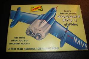 lot 135 image:  The Lindberg Line Kit # 427 A True Scale Navy Interceptor Vought F7U-1 Plastic Plane Model, Sealed in Unopened Box