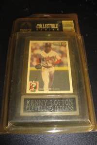 lot 165 image: Removable Cleveland Indians, Kenny Lofton Collector Card in Plastic Sleeve Mounted on Wall Plaque