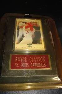 lot 172 image: Removable St. Louis Cardinals, Royce Clayton Collector Card in Plastic Sleeve Mounted on Wall Plaque