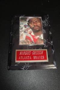 lot 177 image: Removable Atlanta Braves, Marquis Grissom Collector Card in Plastic Sleeve Mounted on Wall Plaque, NOT in Original Package